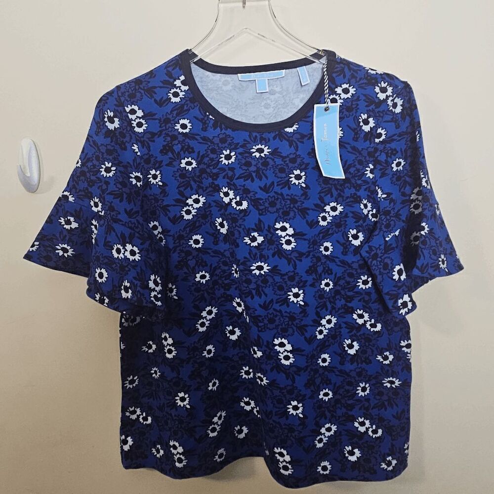 Draper James Pastoral Floral Knit Tee With Ruffle Sleeves KN0072 NWT Women's Vib